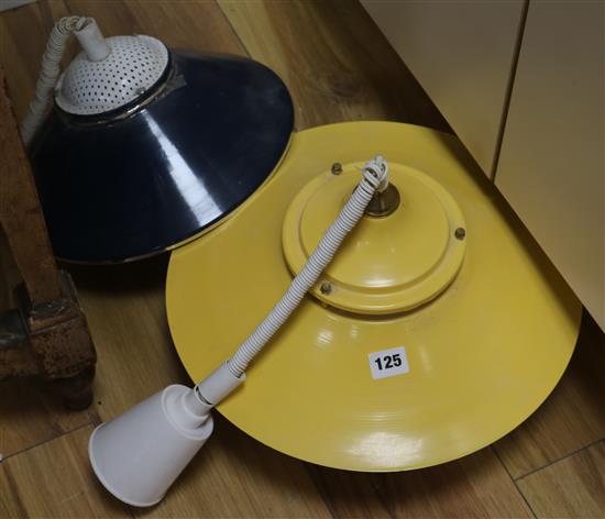 A yellow enamel 1960s-70s hanging lamp and another